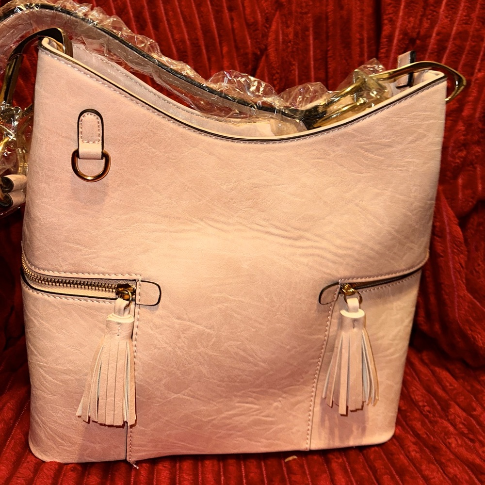 Hobo Bag with Side Tassel zipped pockets and with Matching Wristlet
